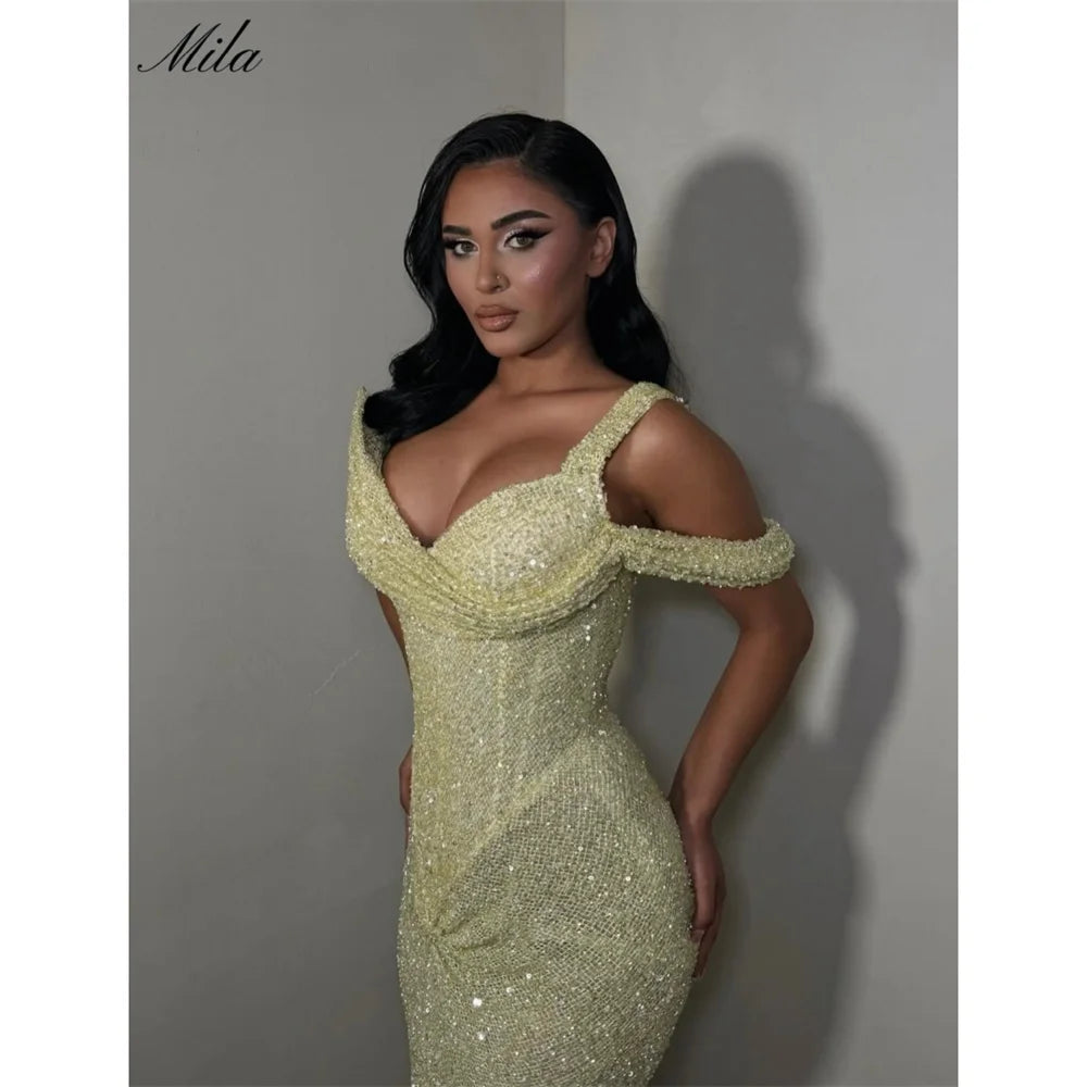 Mila Yellow Strapless Evening Dress - Elegant Sheath Gown