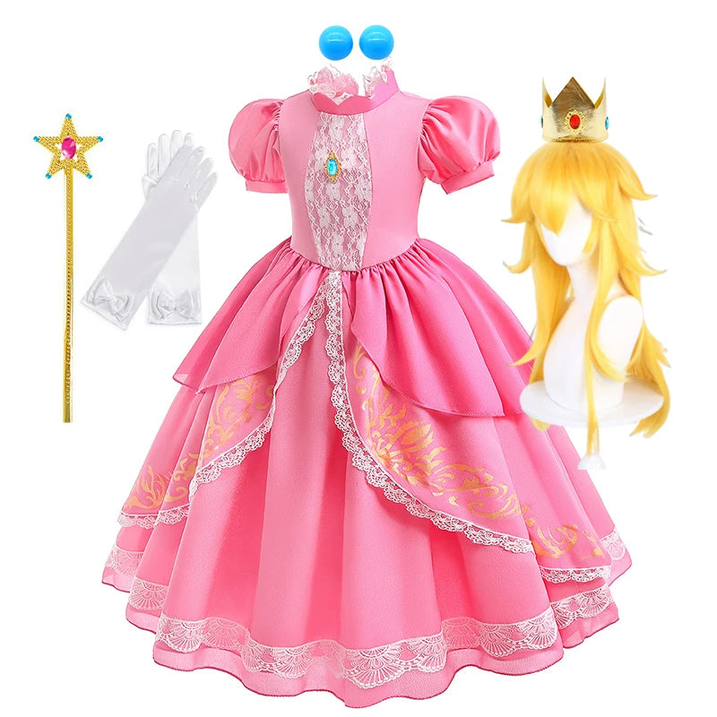 Lace Puff Sleeve Ball Gown – Elegant Princess Party Dress for Girls Ages 4–8
