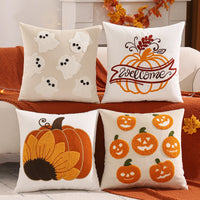 1 PC Halloween Decoration Throw Pillow Cover Pumpkin Ghost Embroidery Velvet Autumn Thanksgiving Harvest Home Living Room