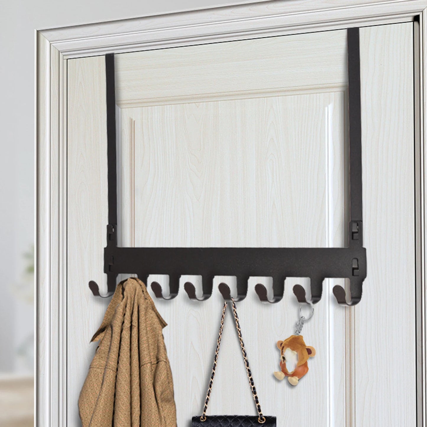 8-Hook Over-the-Door Organizer Rack – No-Drill Hanger for Coats, Towels & More