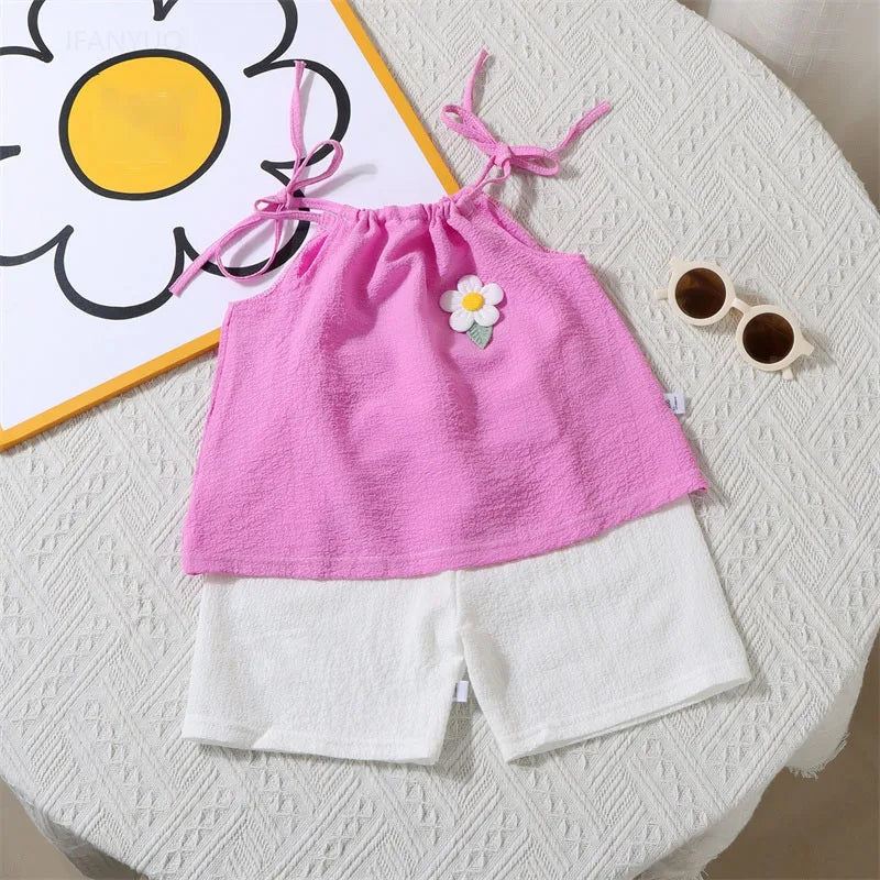 Girls Korean-Style Floral Vest & Shorts Set, 4–6Y