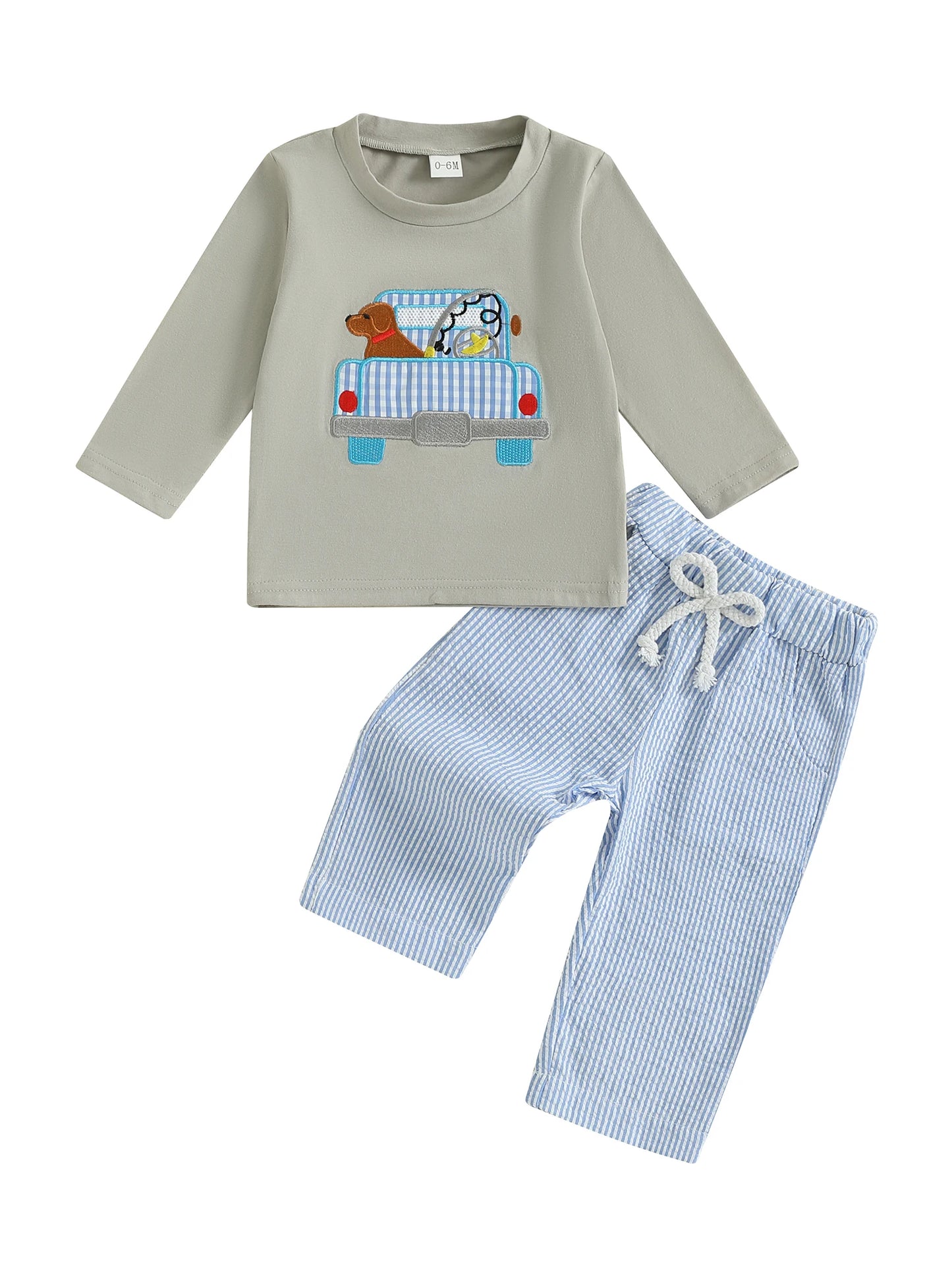 Toddler Girl 2-Piece Winter Outfit | Cat & Flower Embroidery Top + Polka Dot Pants