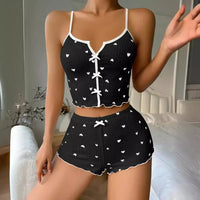 Pijama Mujer 2 Piezas Estampado Corazones - Conjunto Sexy Camisola y Shorts con Encaje