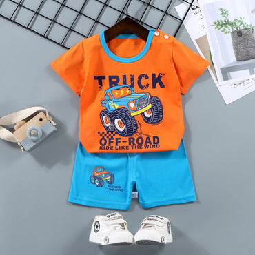Kids Pure Cotton Summer Set - Cartoon T-Shirt & Shorts 2-Piece
