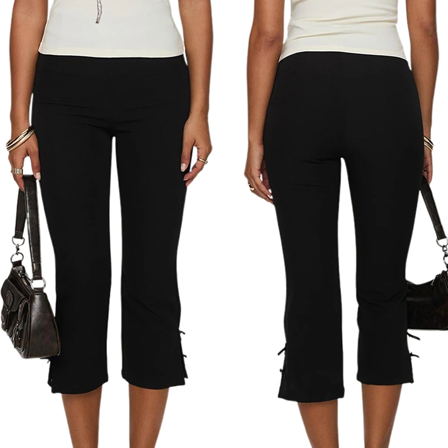 Pantalones Capri Mujer Y2K - Lazo Satén Abertura Lateral Slim Fit Verano