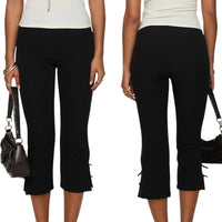 Pantalones Capri Mujer Y2K - Lazo Satén Abertura Lateral Slim Fit Verano