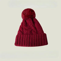 Gorro Invierno Mujer Pompón Piel - Tejido Twist Plush Beanie Ski Snow Cálido