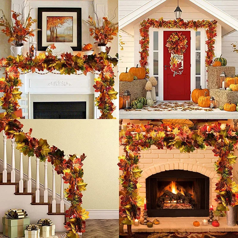 200cm Artificial Vines Red Autumn Maple Leaves Fake Garland For Home Christmas Halloween Thanksgiving Party Fireplace Fall Decor