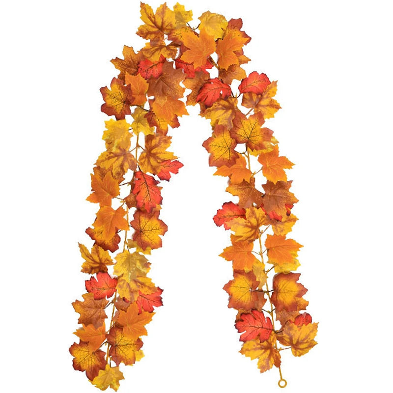 200cm Artificial Vines Red Autumn Maple Leaves Fake Garland For Home Christmas Halloween Thanksgiving Party Fireplace Fall Decor