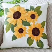 Floral Embroidered Cotton Pillow Cover - Rustic Decorative Cushion Case