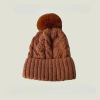 Gorro Invierno Mujer Pompón Piel - Tejido Twist Plush Beanie Ski Snow Cálido