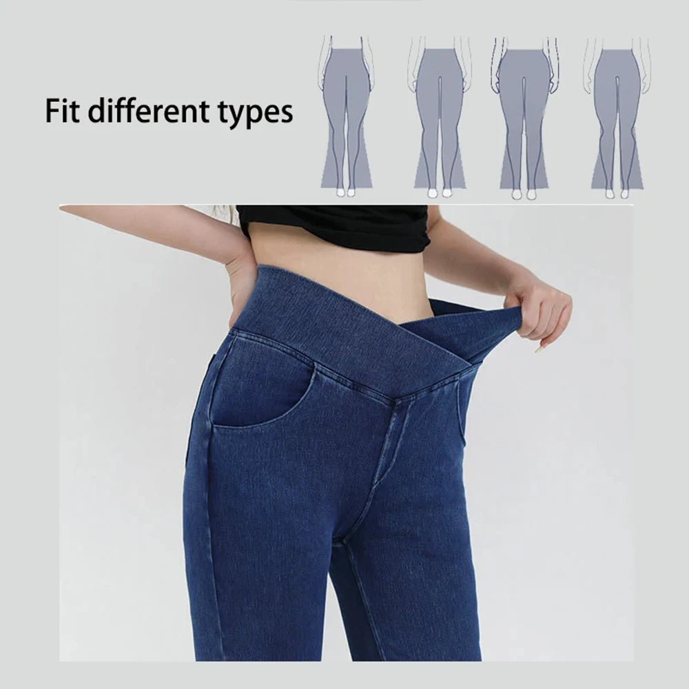 Women's High-Waist Flare Yoga Pants - 4-Way Stretch Denim