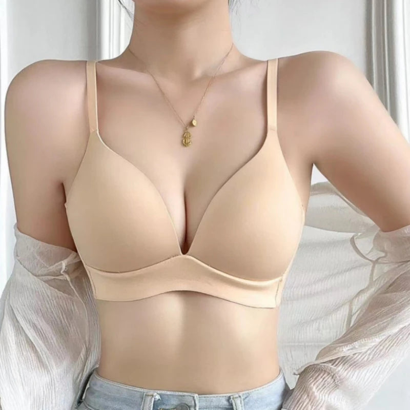 Japanese-Style Seamless Push-Up Bra – Wire-Free Deep V Bralette | 3/4 Cup | Sizes S–XXL