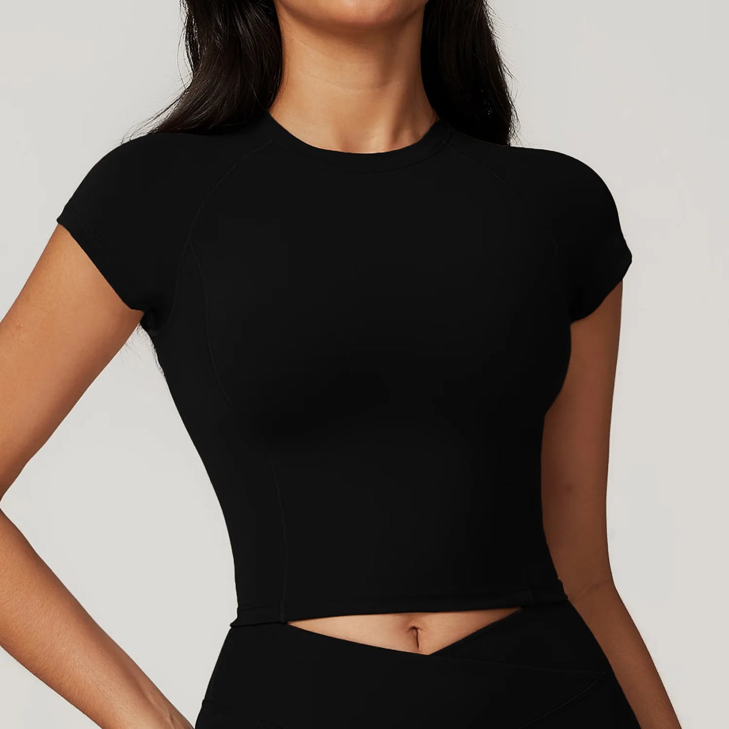 Short Sleeve Cropped Yoga Top – Breathable Nylon Gym Training Shirt for Women | S–XL