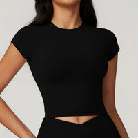 Short Sleeve Cropped Yoga Top – Breathable Nylon Gym Training Shirt for Women | S–XL