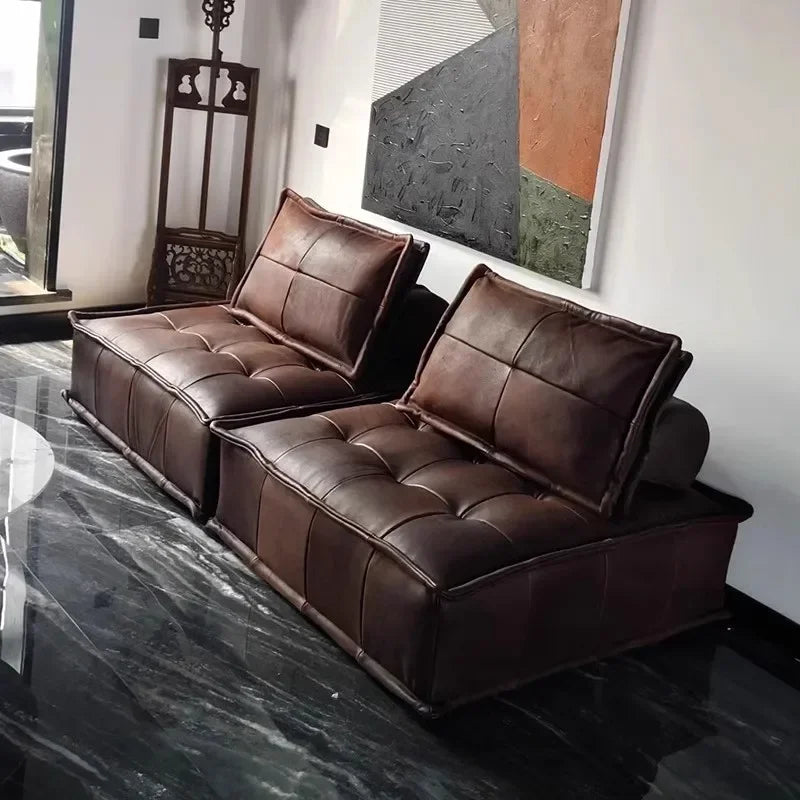 Nordic Luxury Modular Sectional Sofa - Designer Square Lazy Puffs