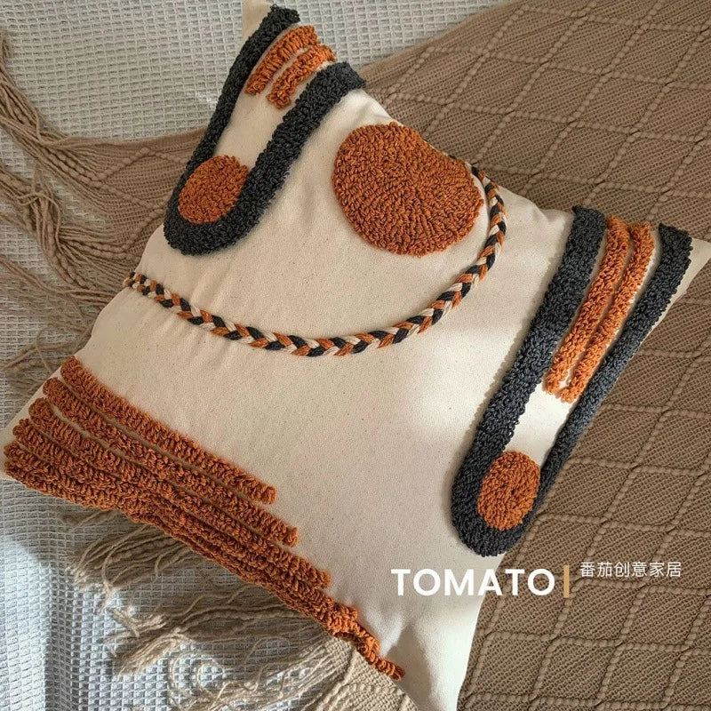 Bohemian Embroidered Pillow Cover - Geometric Tassel Cushion Case