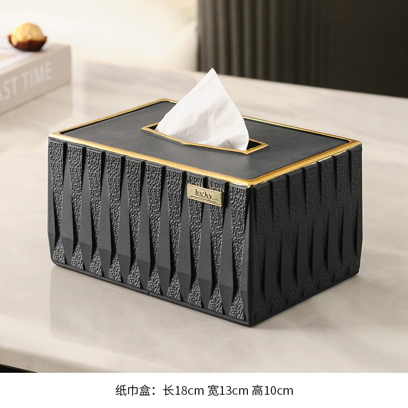 Luxury Resin Desktop Organizer – Ashtray & Tissue Box with Metal Trim