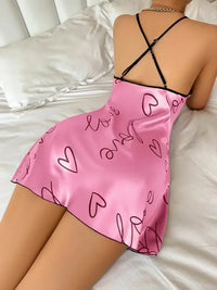 Camisón de Satén con Corazones para San Valentín - Lencería Sexy Espalda Descubierta para Mujer