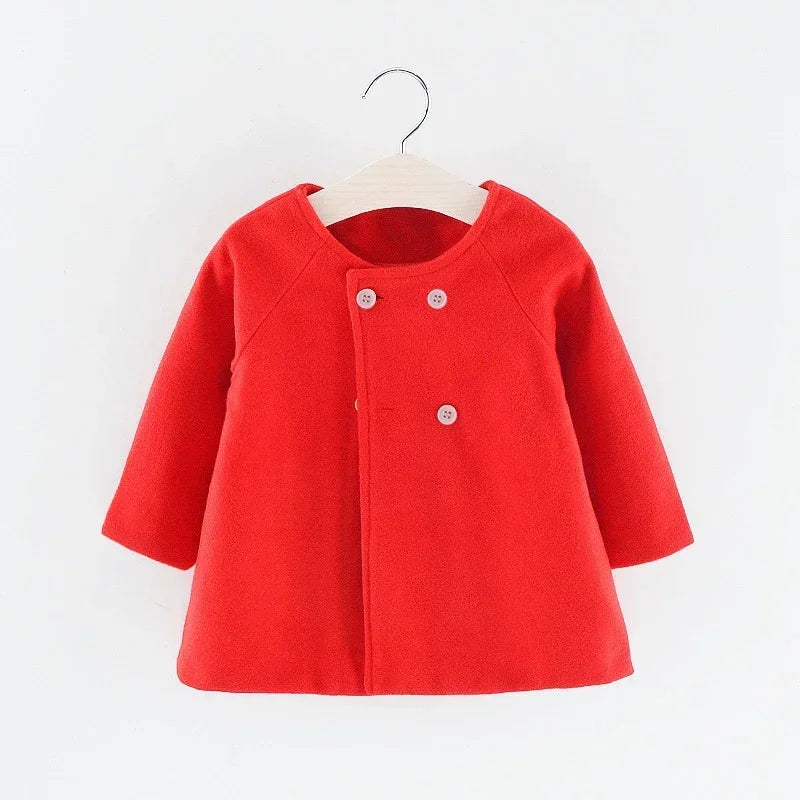 Autumn Winter New Fashion Solid Color Baby Girls' Coat 0-3Y, Korean Style Long Sleeve Warm Children's Outerwear