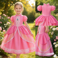 Lace Puff Sleeve Ball Gown – Elegant Princess Party Dress for Girls Ages 4–8