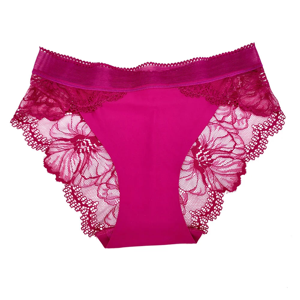 Panty Sin Costuras de Encaje Rosa Sexy - Lencería Transparente S-XL