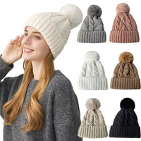 Gorro Invierno Mujer Pompón Piel - Tejido Twist Plush Beanie Ski Snow Cálido