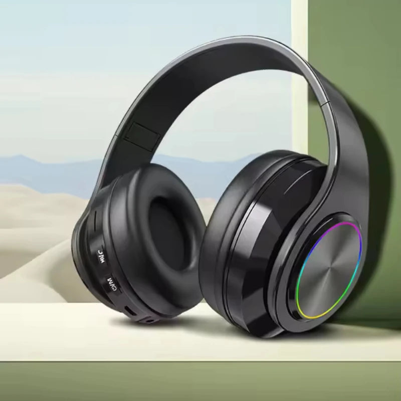 Wireless Bluetooth Headphones with Active Noise Cancellation & RGB Lighting – Over-Ear HIFI Stereo Headset with Mic