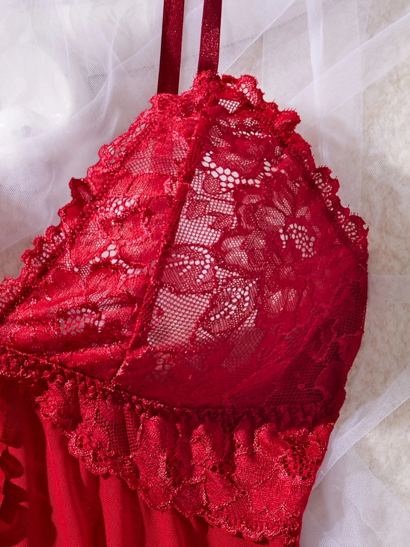 Conjunto de Lencería Sexy de Encaje para Mujer - Camisola Transparente con Panty a Juego