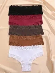 Set de 5 Panties de Algodón con Encaje - Ropa Interior Femenina