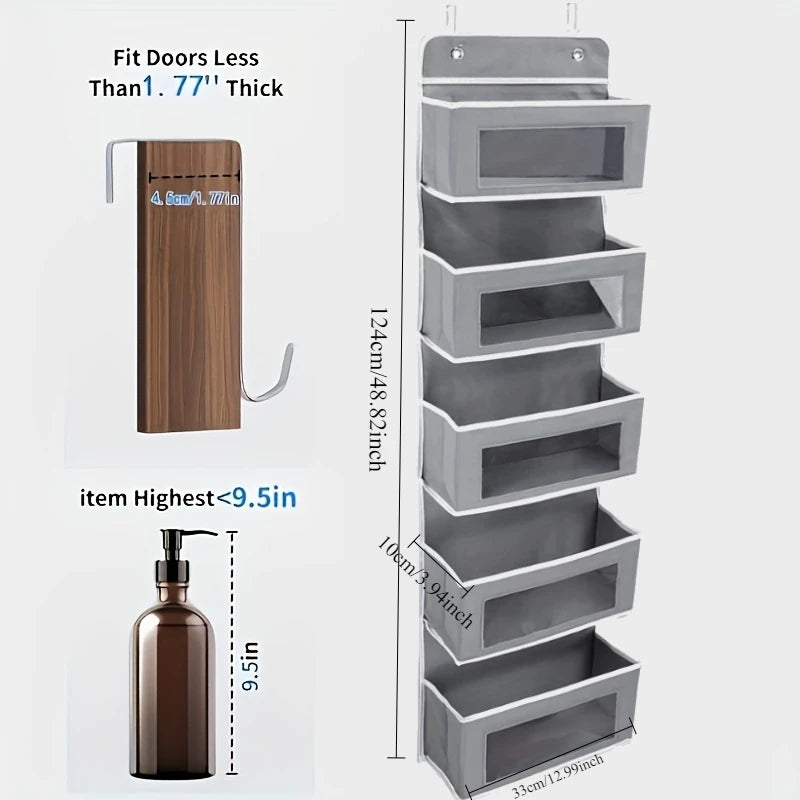 5-Shelf Over-the-Door Hanging Organizer – Large Capacity Storage for Bedroom & Bathroom