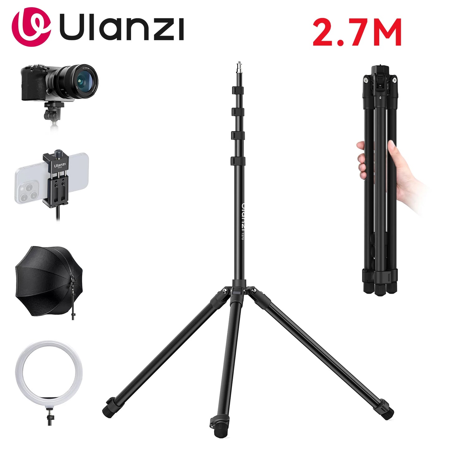 Ulanzi T270 Lighting Stand Tripod Light Stand Photography Aluminum Alloy Heavy Duty 2.7M For Godox Softbox Camera Flash COB LED