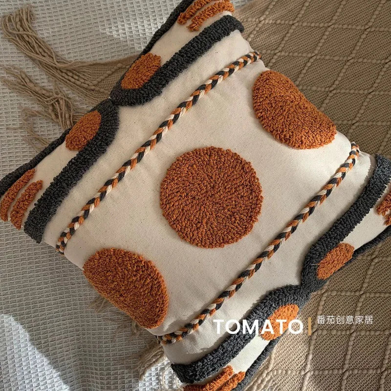 Bohemian Embroidered Pillow Cover - Geometric Tassel Cushion Case