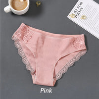 Panties de Algodón con Encaje Floral FINETOO - Lencería Sexy Mujer M-XXL