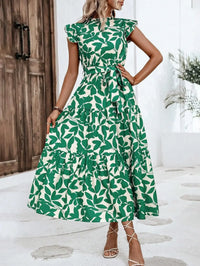 Floral Flying Sleeve Lace-Up Fairy Dress | A-Line Midi Women's Summer Dress