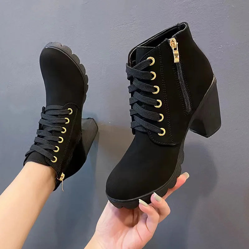 Matte Material Short Boots  Boots Women's round Toe High Heel Short Tube Boots Casual Summer Flat Heel round Head