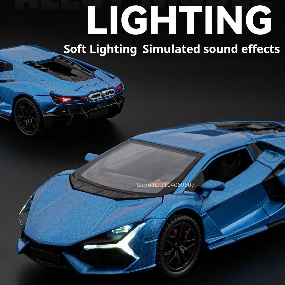 Modelo Auto Lamborghini Revuelto V12 GT 1:32 Aleación Diecast - Puertas Abren, Luz, Sonido y Pull Back