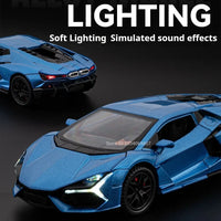 Modelo Auto Lamborghini Revuelto V12 GT 1:32 Aleación Diecast - Puertas Abren, Luz, Sonido y Pull Back