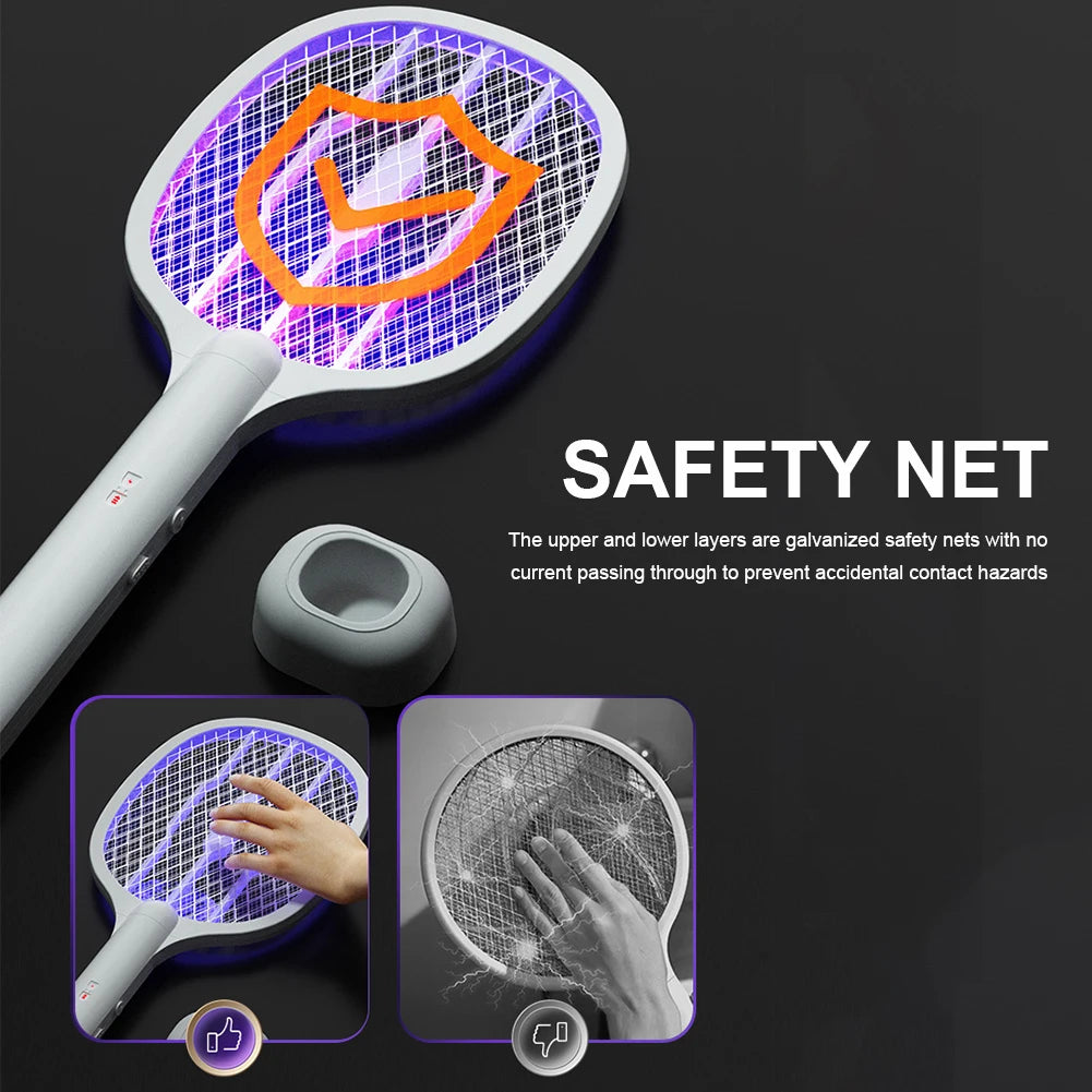 2 in 1 Electric Fly Swatter Handheld Fly Killer and Mosquito Trap Lamp Safe Rechargeable for Home Office Backyard Patio Camping