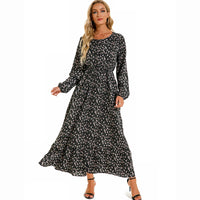 Vestido Maxi Mujer Bohemio - Manga Larga Cintura Alta Estampado Floral Chiffon Playa