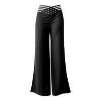 Fashionable Trendy Women's Hollowed Out Waist Belt High Waisted Large Size Pants Casual Straight Tube Loose Wide Leg Pants