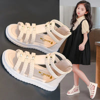 Mumoresip Girls Roman Gladiator Sandals - Braided High-Top Summer Shoes