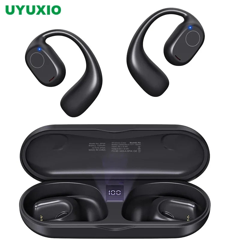 Open-Ear Wireless Earbuds – OWS Ear Hook Design, Digital Display, ANC & 40-Hour Battery for Sport & Travel