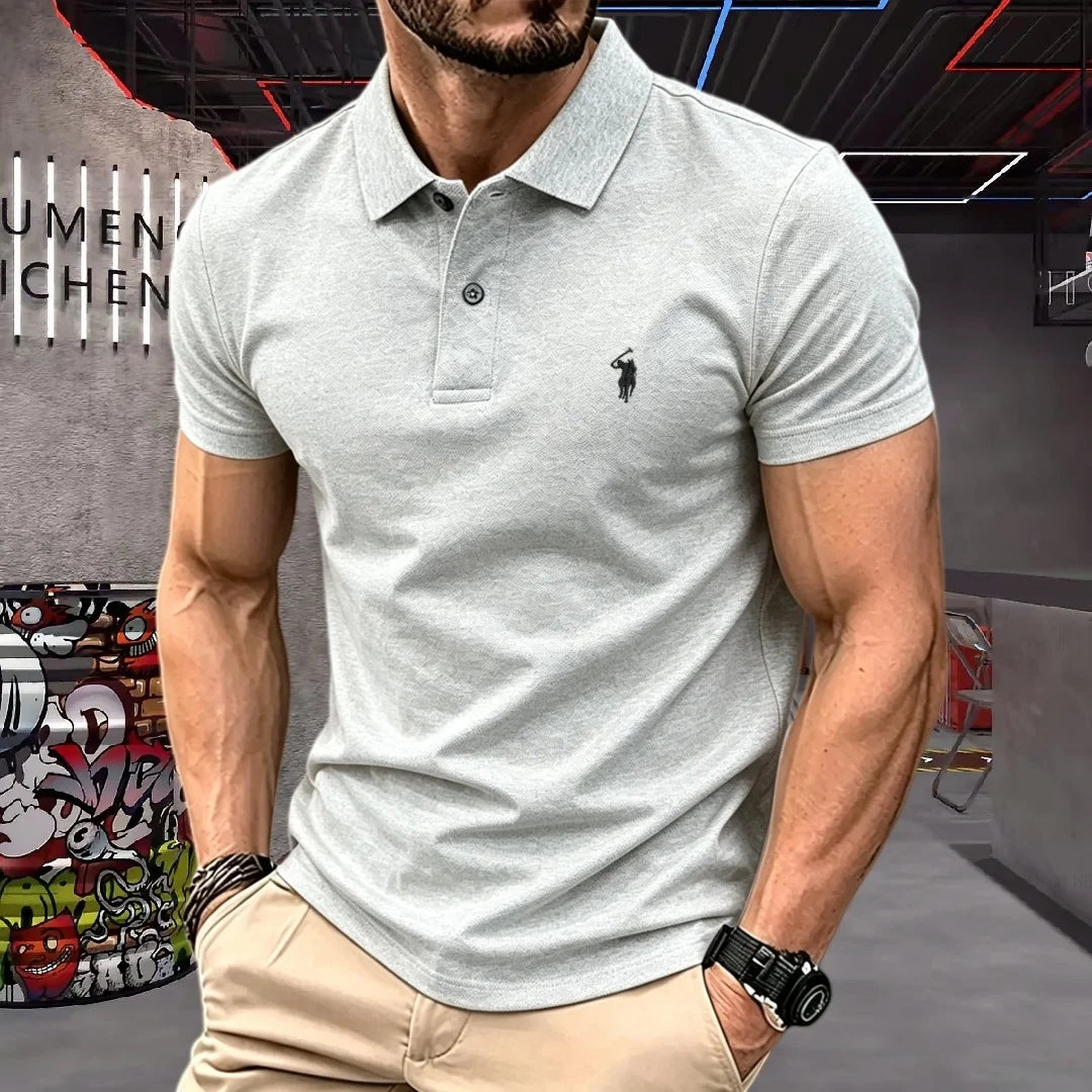 Men's Premium 100% Cotton Polo Shirt — Pony Embroidery, Anti-Wrinkle, Golf & Casual