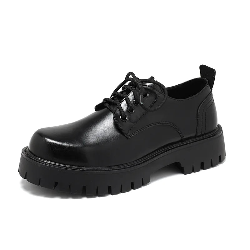 Men's Genuine Leather Platform Derby Shoes - Waterproof Casual Loafers
