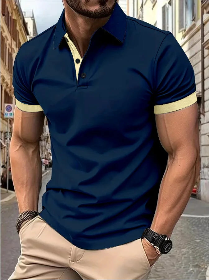 Men's Color Block Polo Shirt – Short Sleeve Casual Summer Top