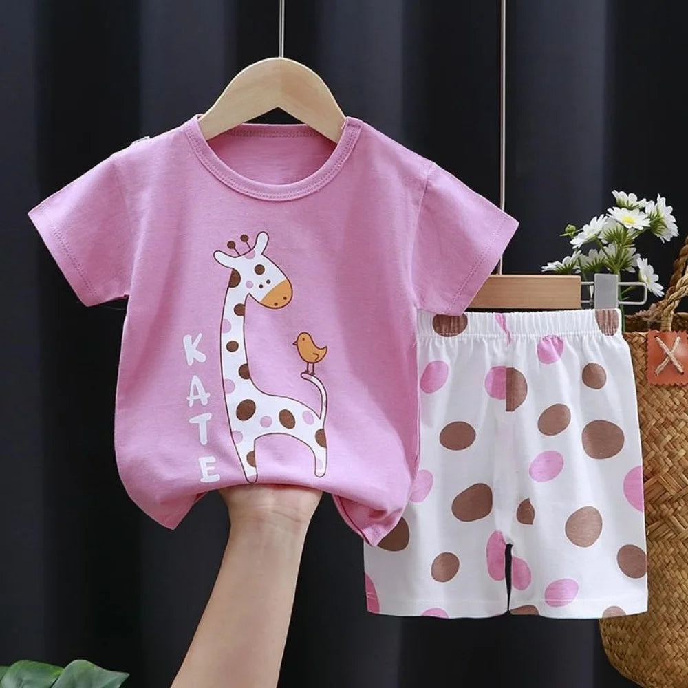 Girls 3D Animal Print Summer Short Set