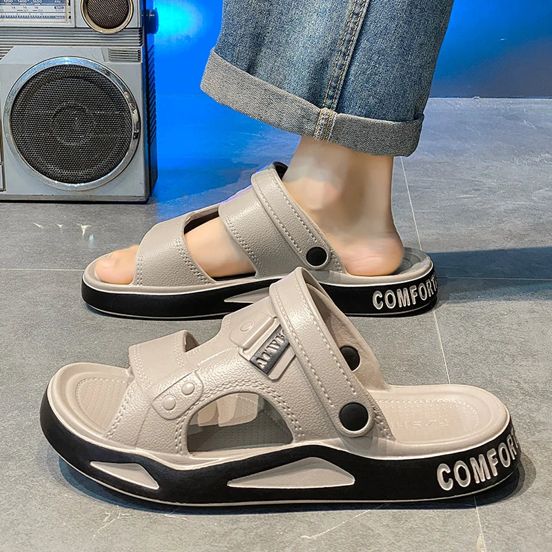 Men's EVA Thick Sole Beach Sandals - Non-Slip Open Toe Summer Slides