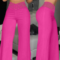 Fashionable Trendy Women's Hollowed Out Waist Belt High Waisted Large Size Pants Casual Straight Tube Loose Wide Leg Pants