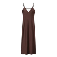 Vestido Satinado Amarillo Mujer - Maxi Vestido Cuello V Sin Mangas para Fiesta y Vacaciones